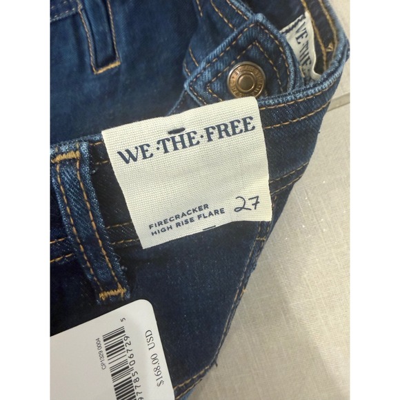 Free People We The Free Firecracker High Rise Flare Star Jeans 27 Texas Tux Blue - Picture 7 of 9